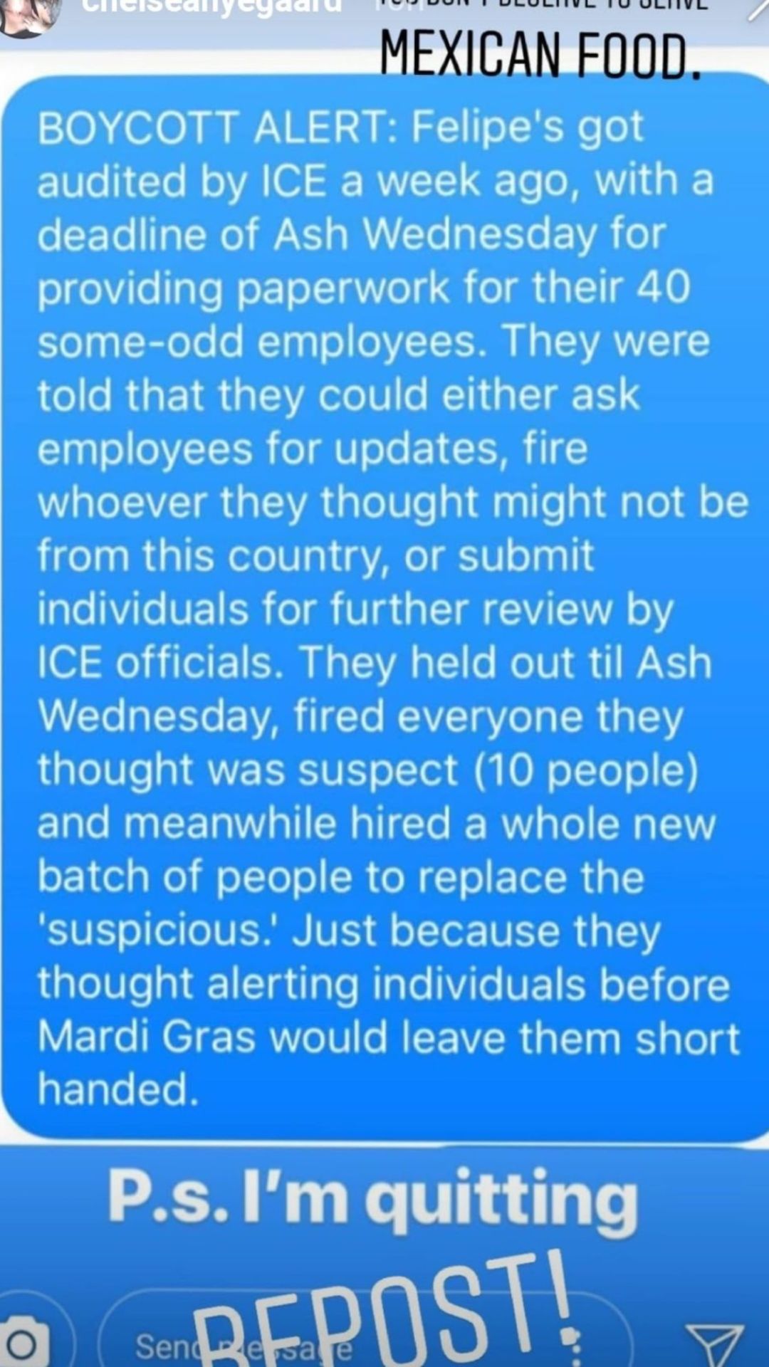 Felipe's Taqueria controversy text